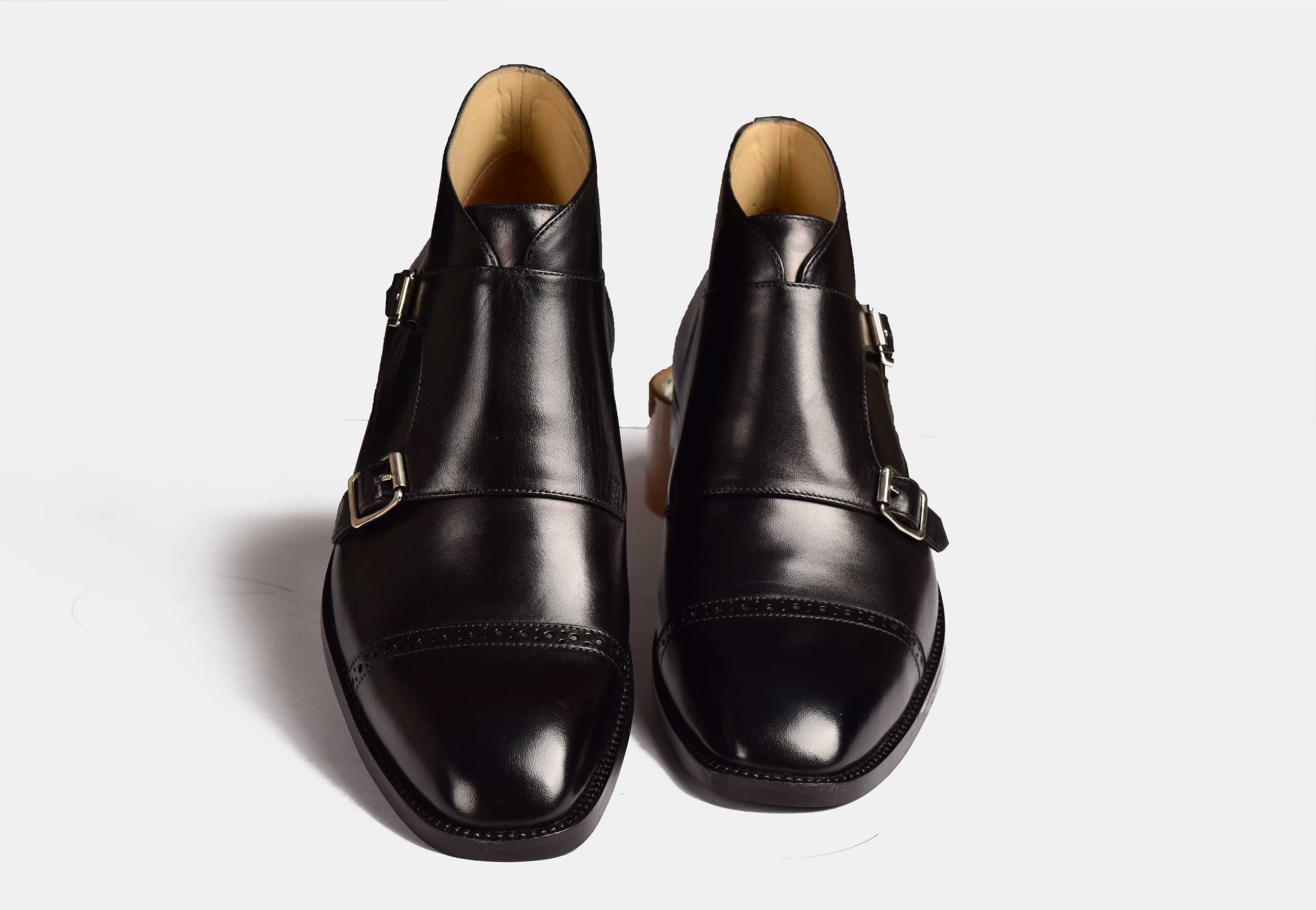 Alfred | MEN BLACK CAP-TOE DOUBLE MONK BOOTS