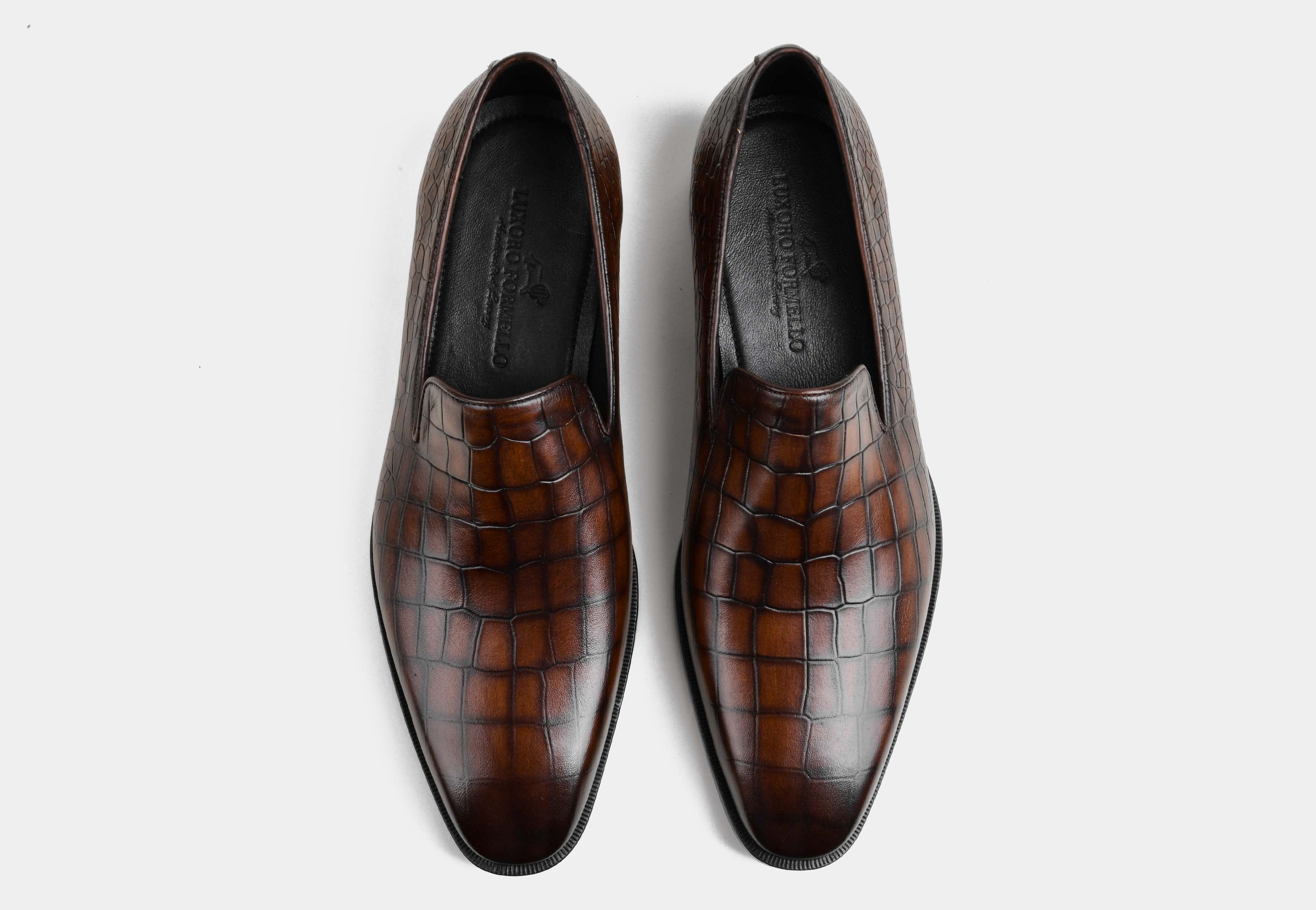 MASSIMO | MEN CROC BROWN LEATHER LOAFERS