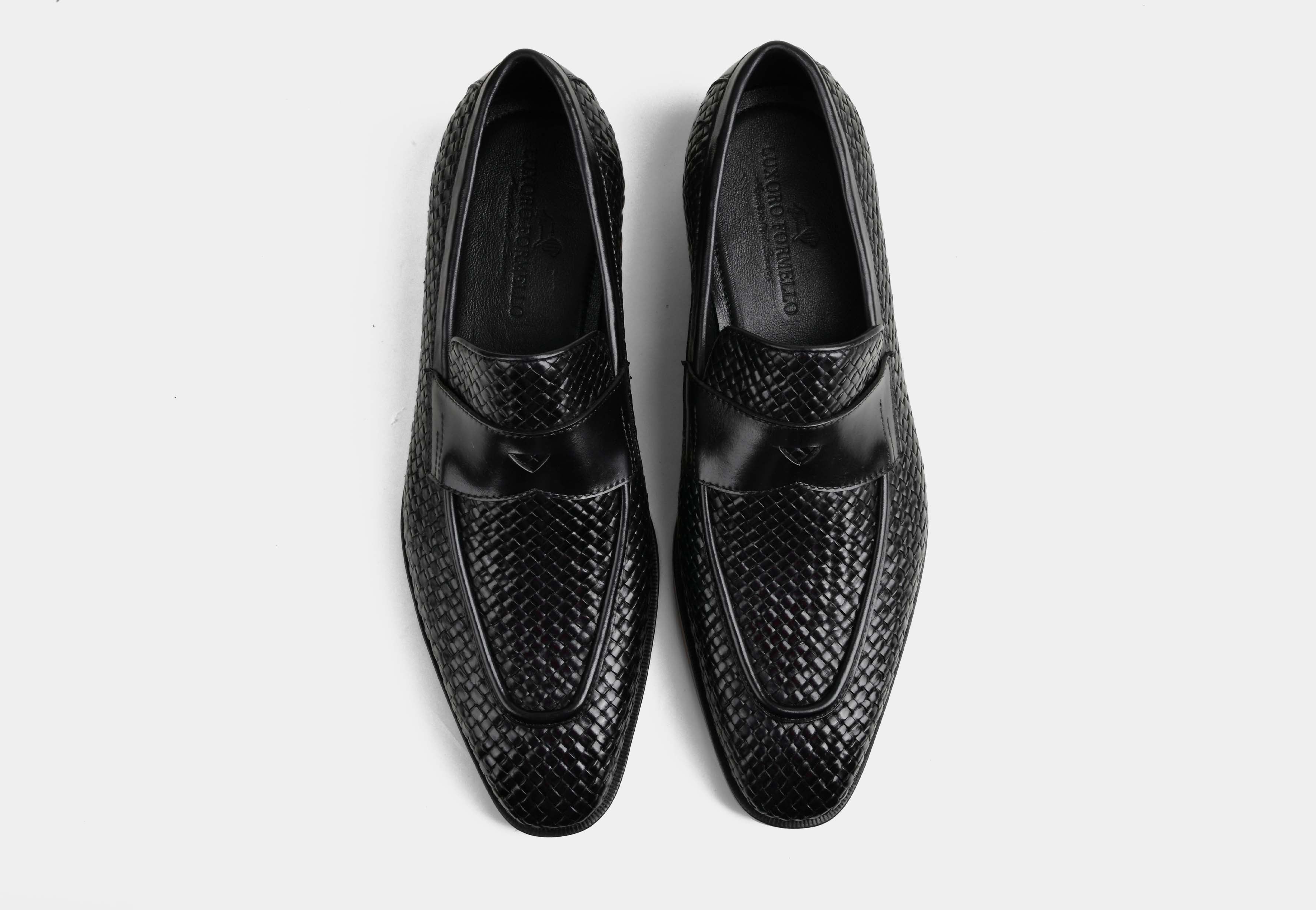 AIDEN | MEN BLACK WEAVED LEATHER SLIP-ONS