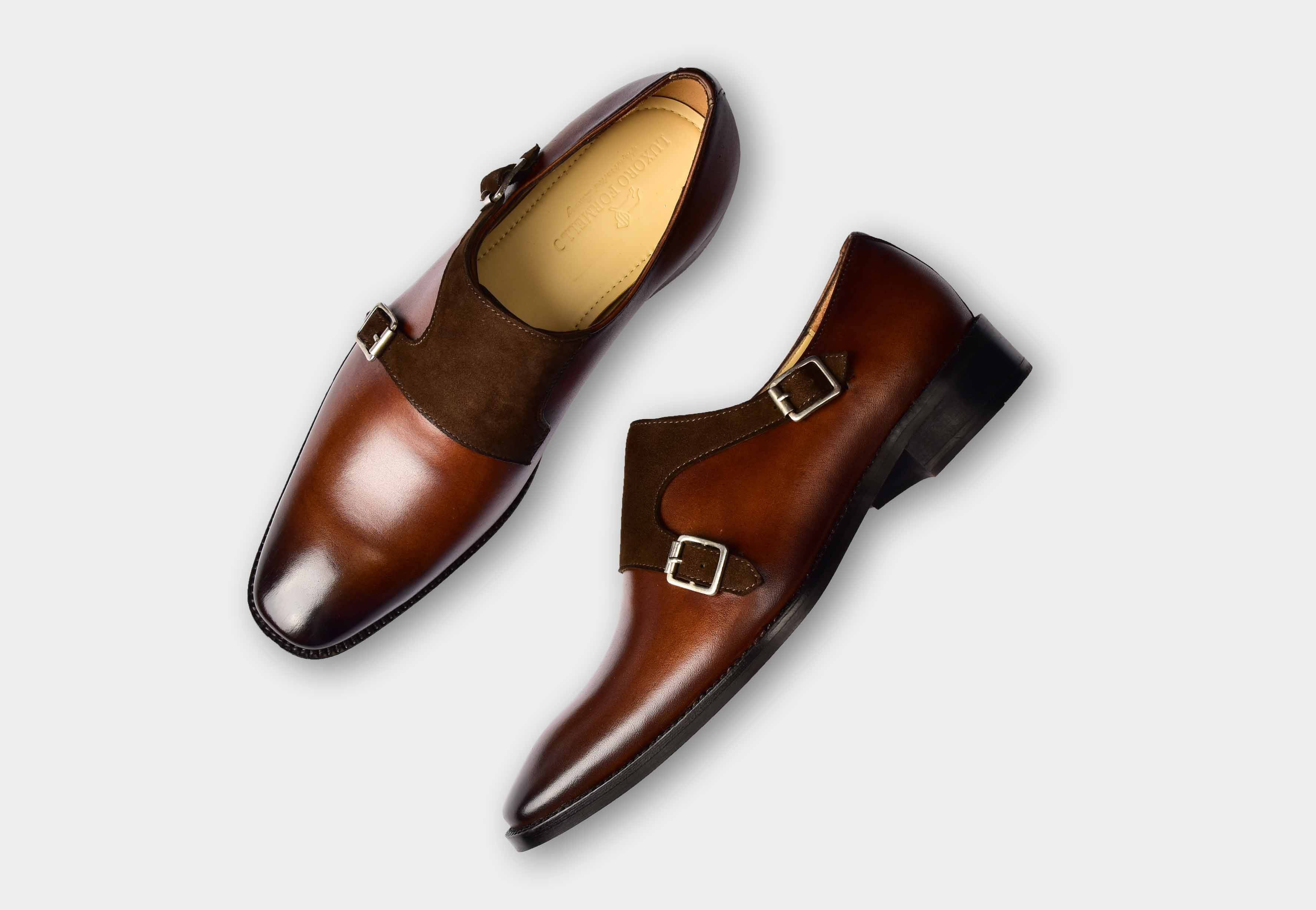 Thomas | MEN BROWN LEATHER & SUEDE DOUBLE MONK STRAPS
