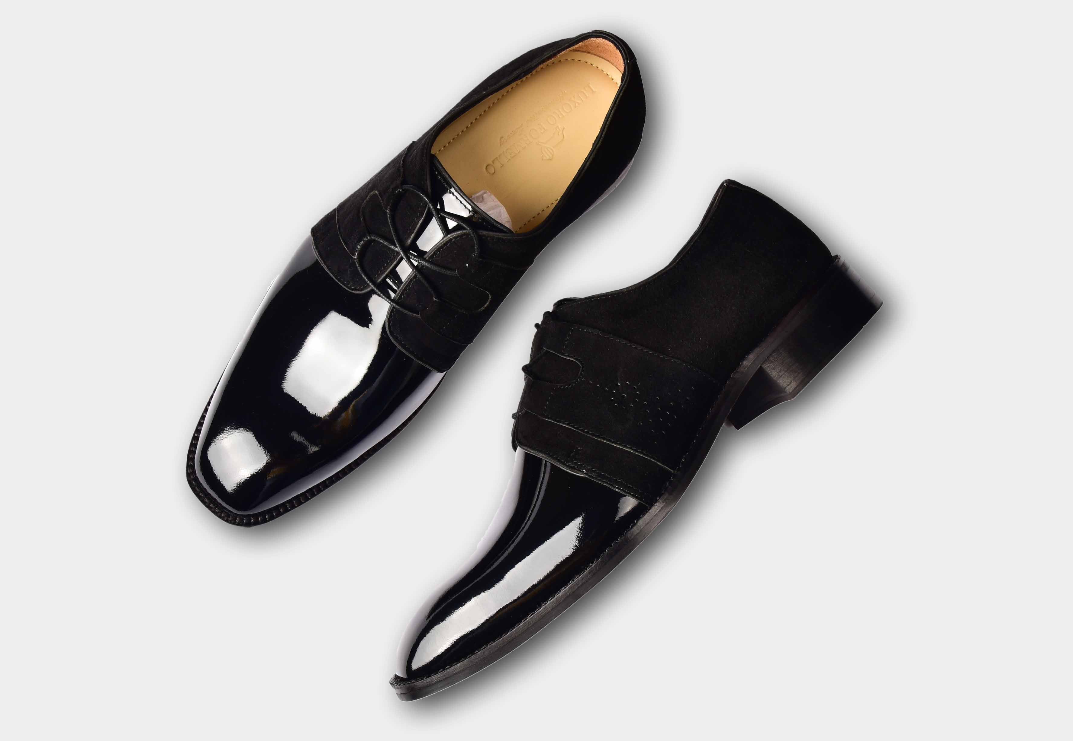 Dan | MEN BLACK PATENT & SUEDE TUXEDO SHOES