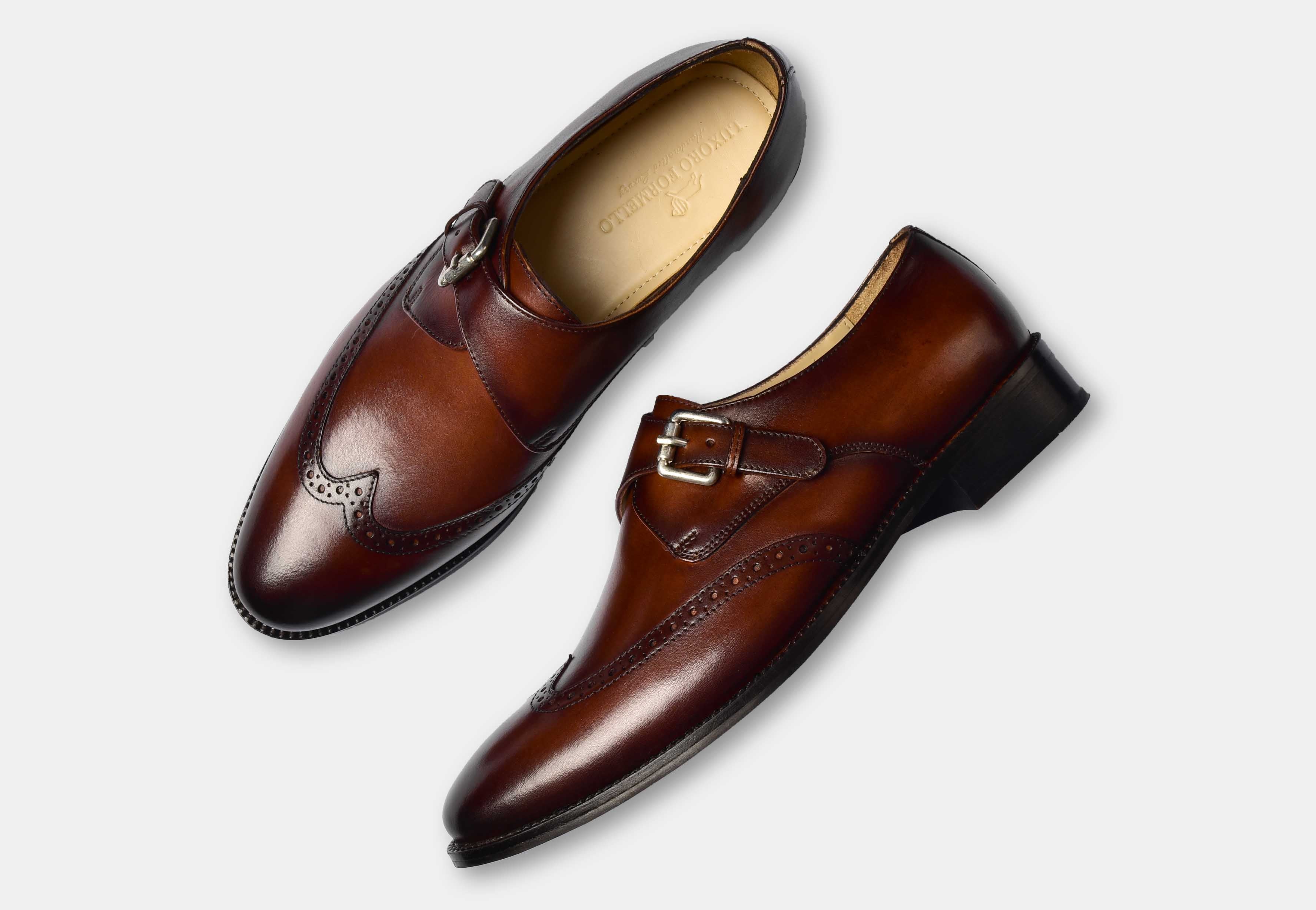 Steward | MEN BROWN WINGTIP BROGUE MONK STRAPS
