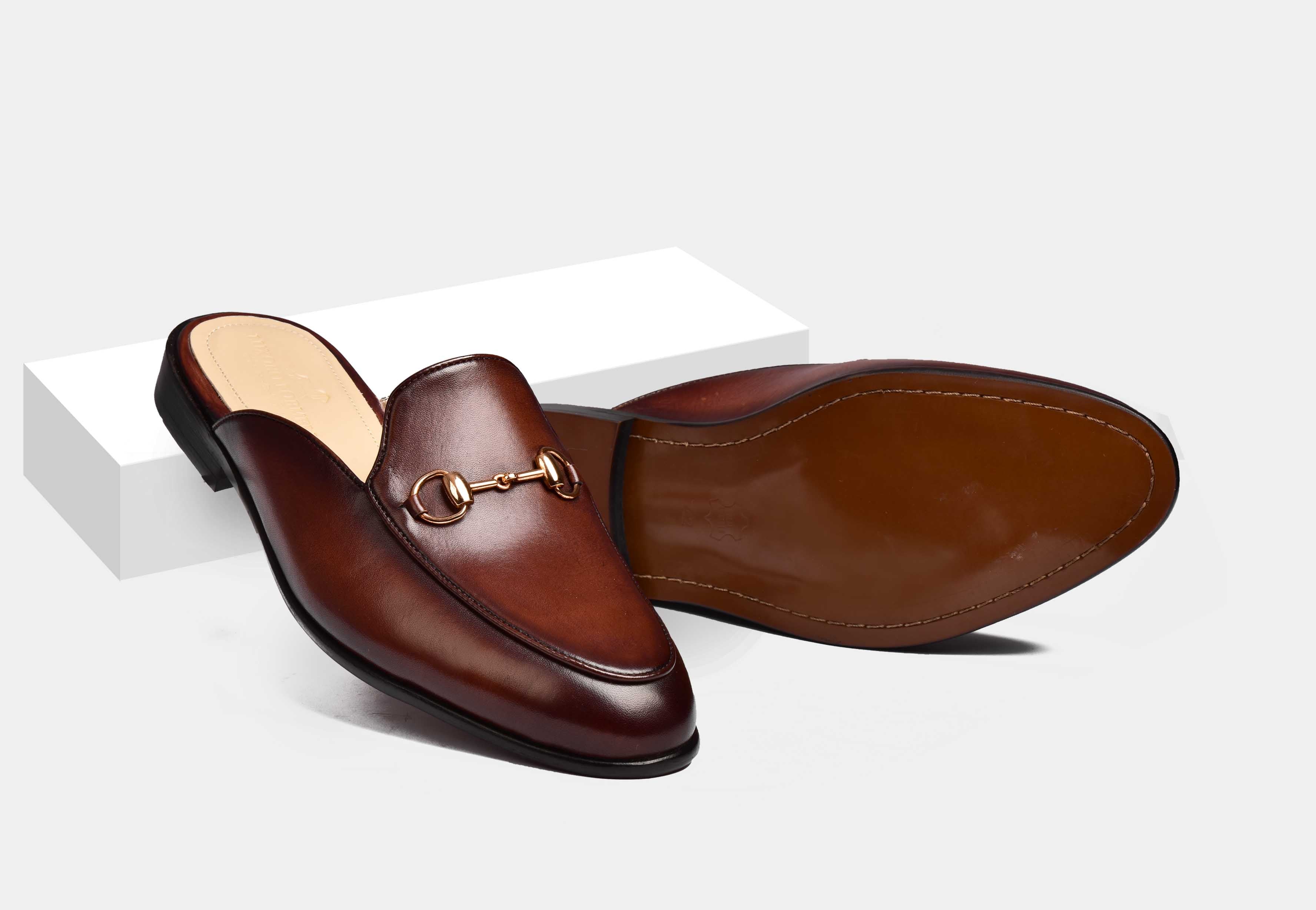ARNO | Brown Formal Mules with metal Trim