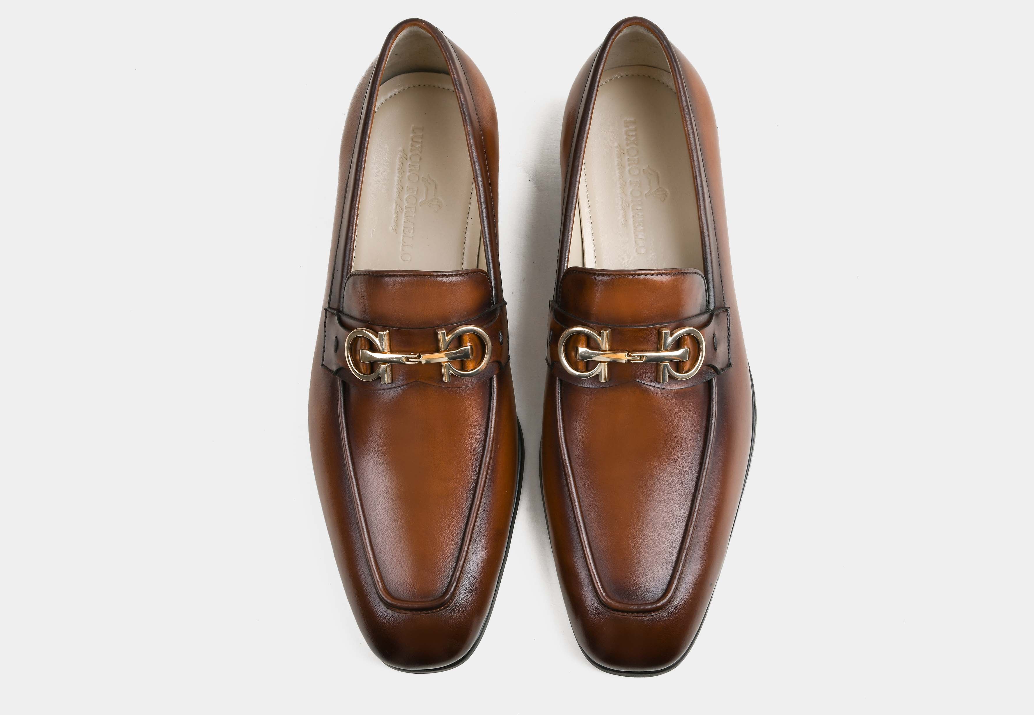 MARCHELLI | MEN TAN HAND-BURNISHED BUCKLE LOAFERS
