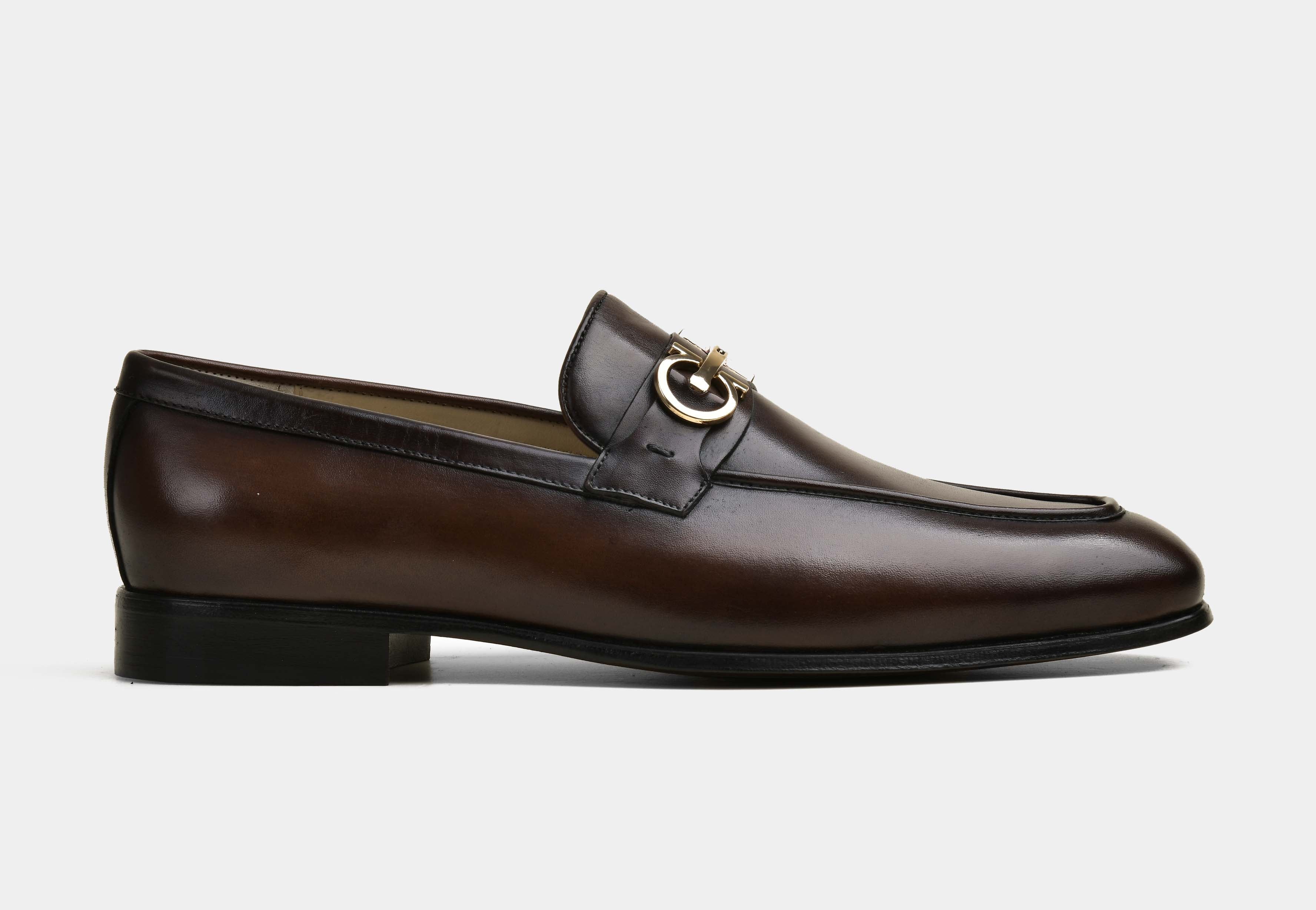 MARCHELLI | MEN BROWN HAND-BURNISHED BUCKLE LOAFERS