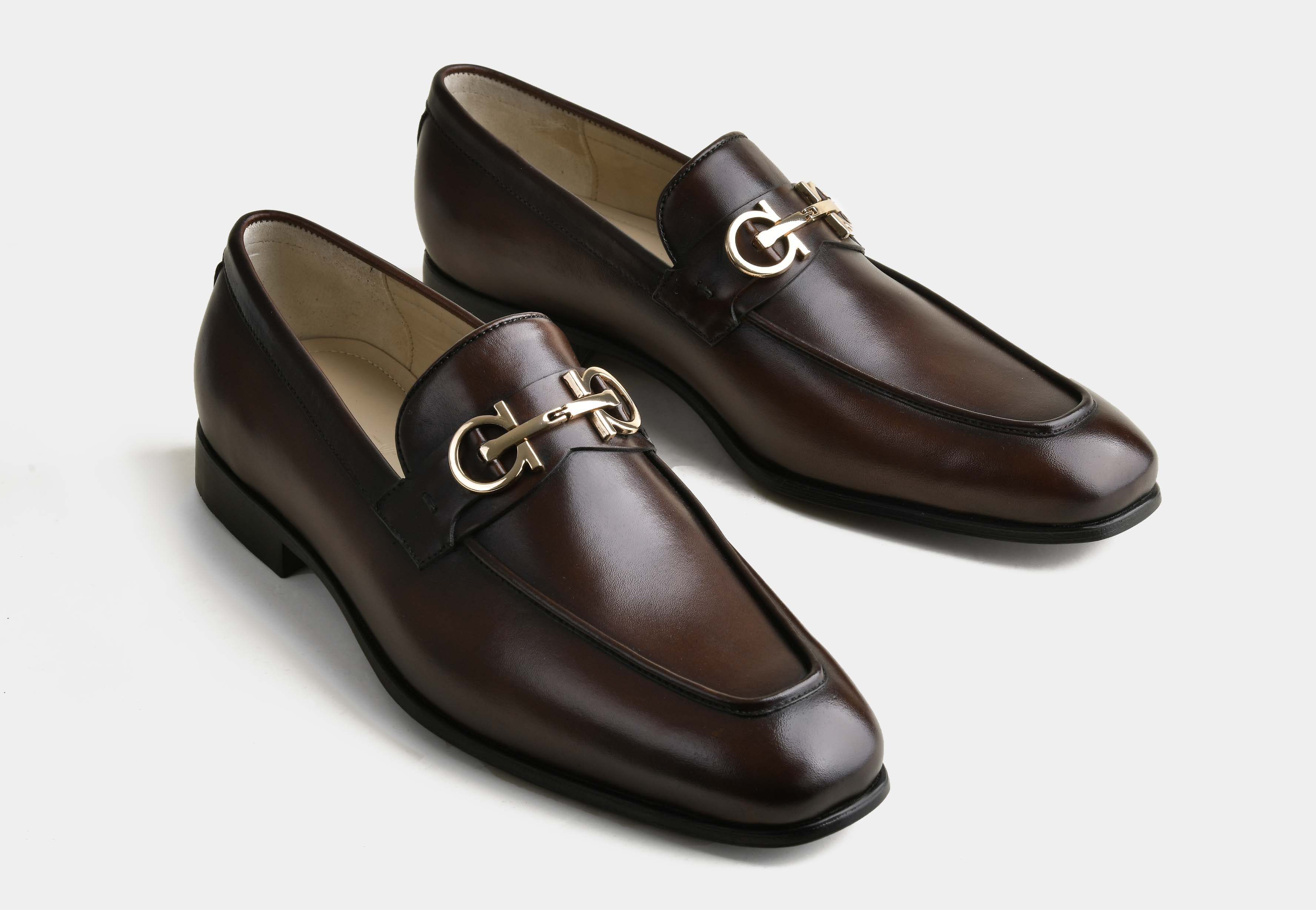 MARCHELLI | MEN BROWN HAND-BURNISHED BUCKLE LOAFERS