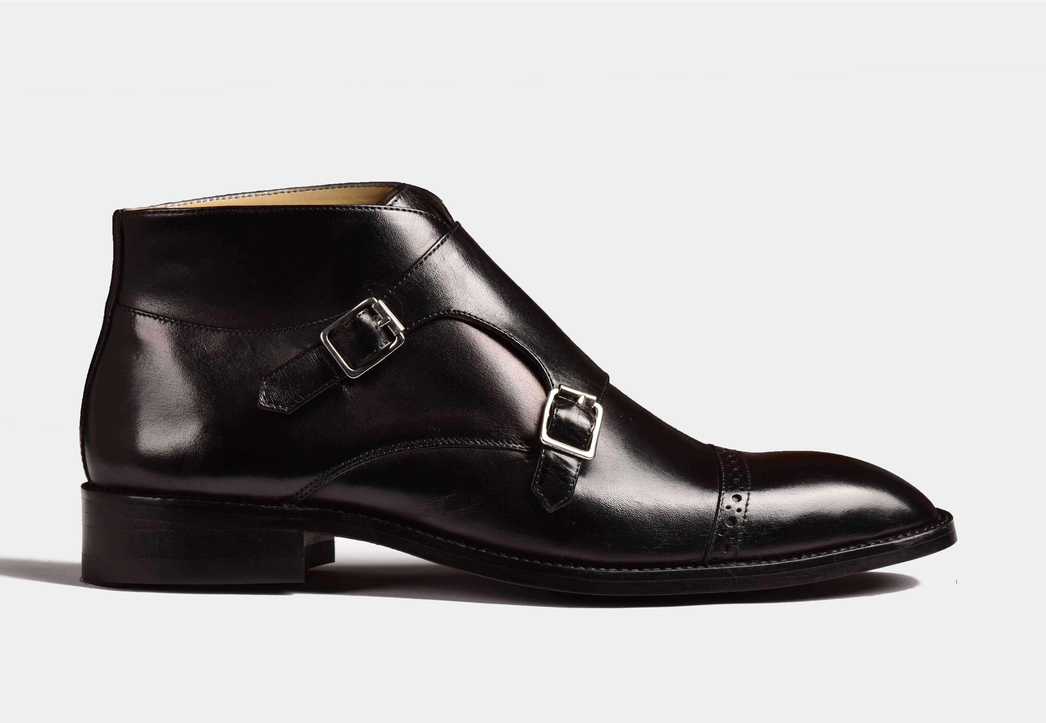 Alfred | MEN BLACK CAP-TOE DOUBLE MONK BOOTS