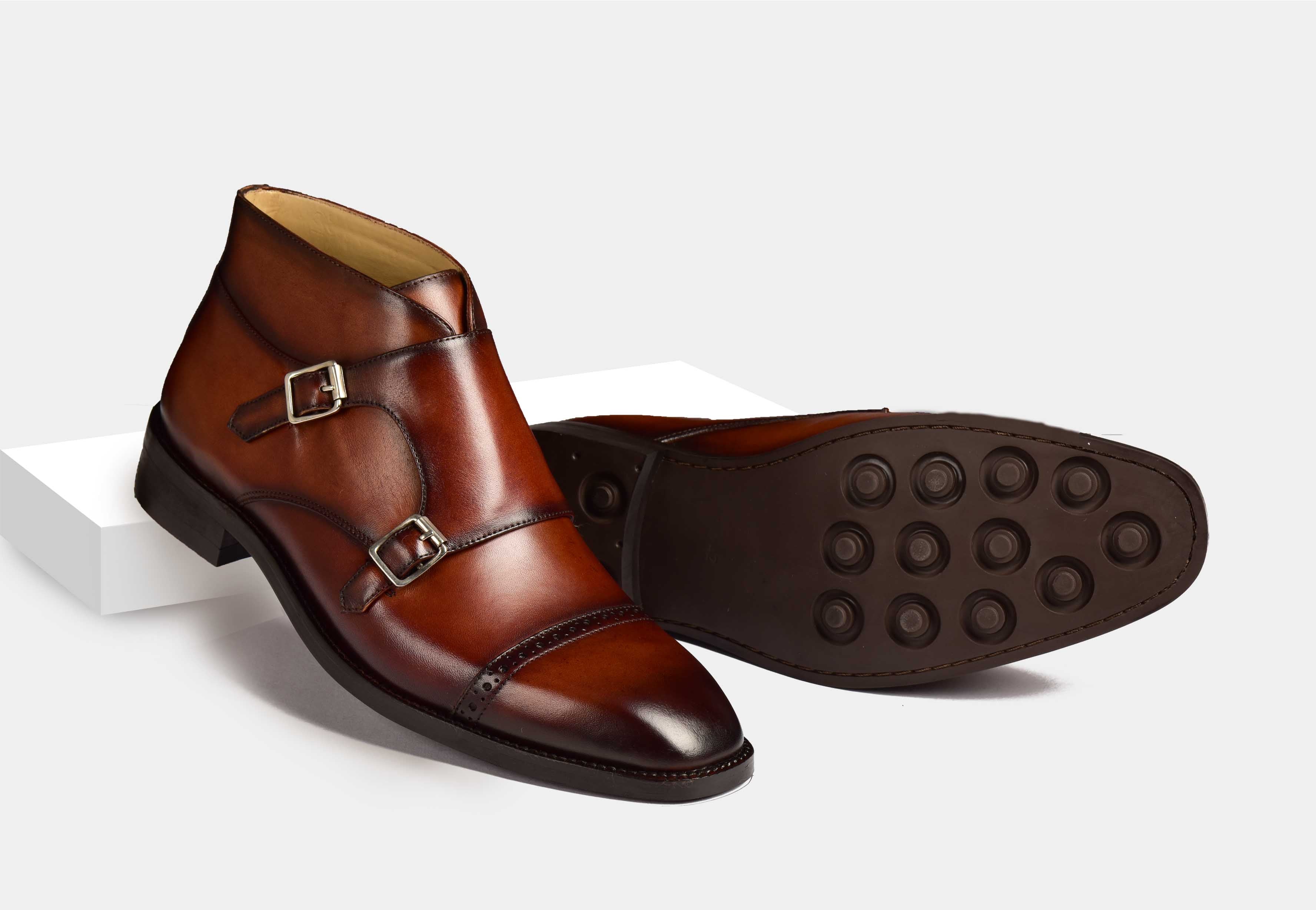 Patrik |MEN BROWN BROGUE BUCKLE BOOTS