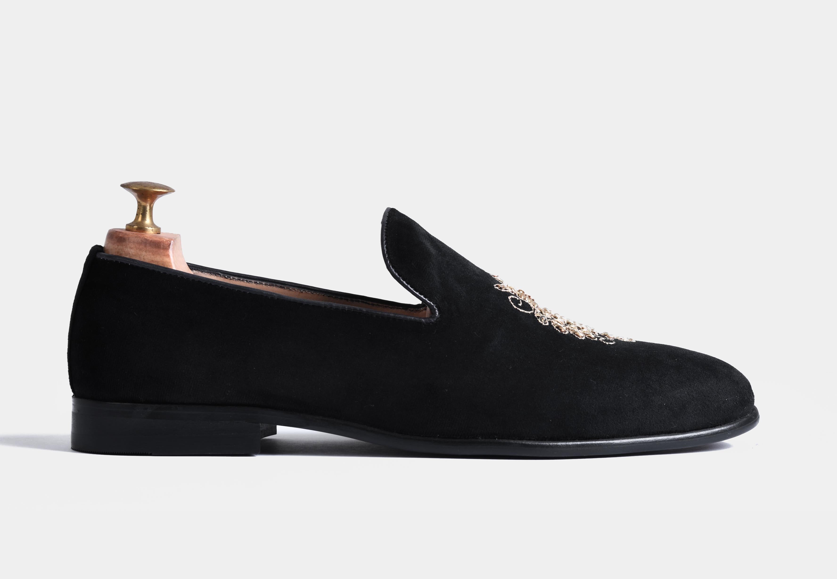 Mateo Black Embroidered Slip-ons