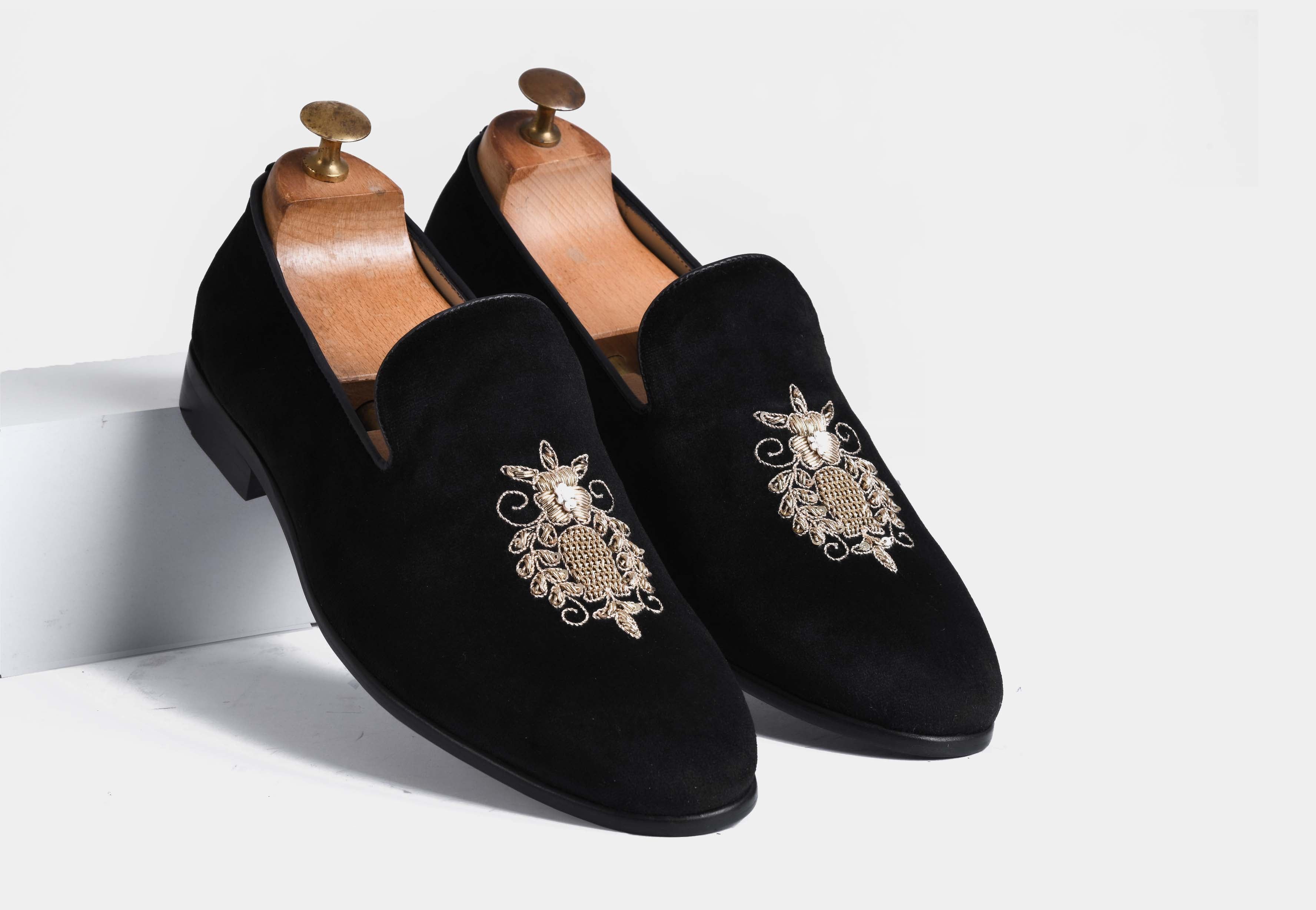 Mateo Black Embroidered Slip-ons