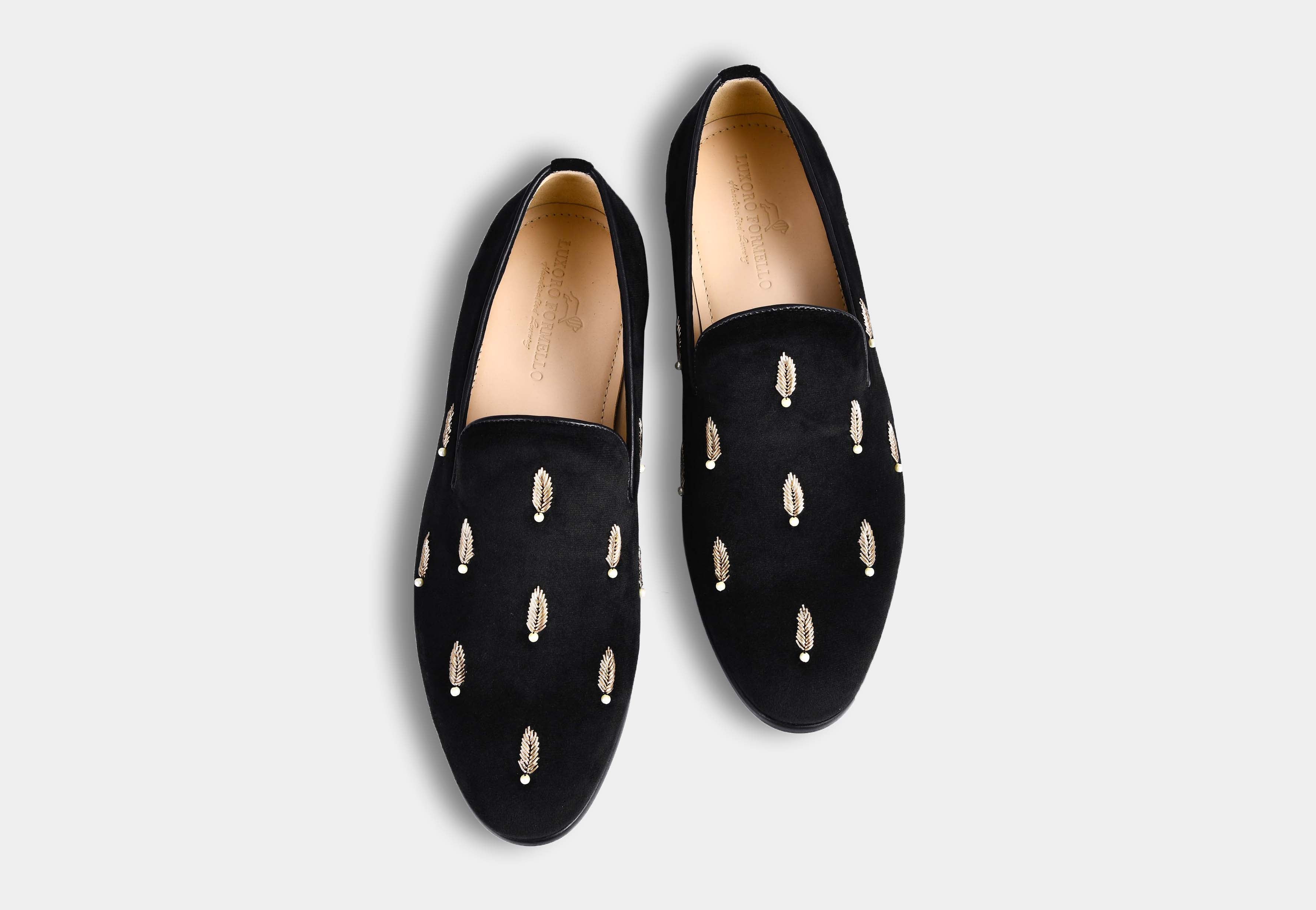 TADEO BLACK embroidered slip-ons