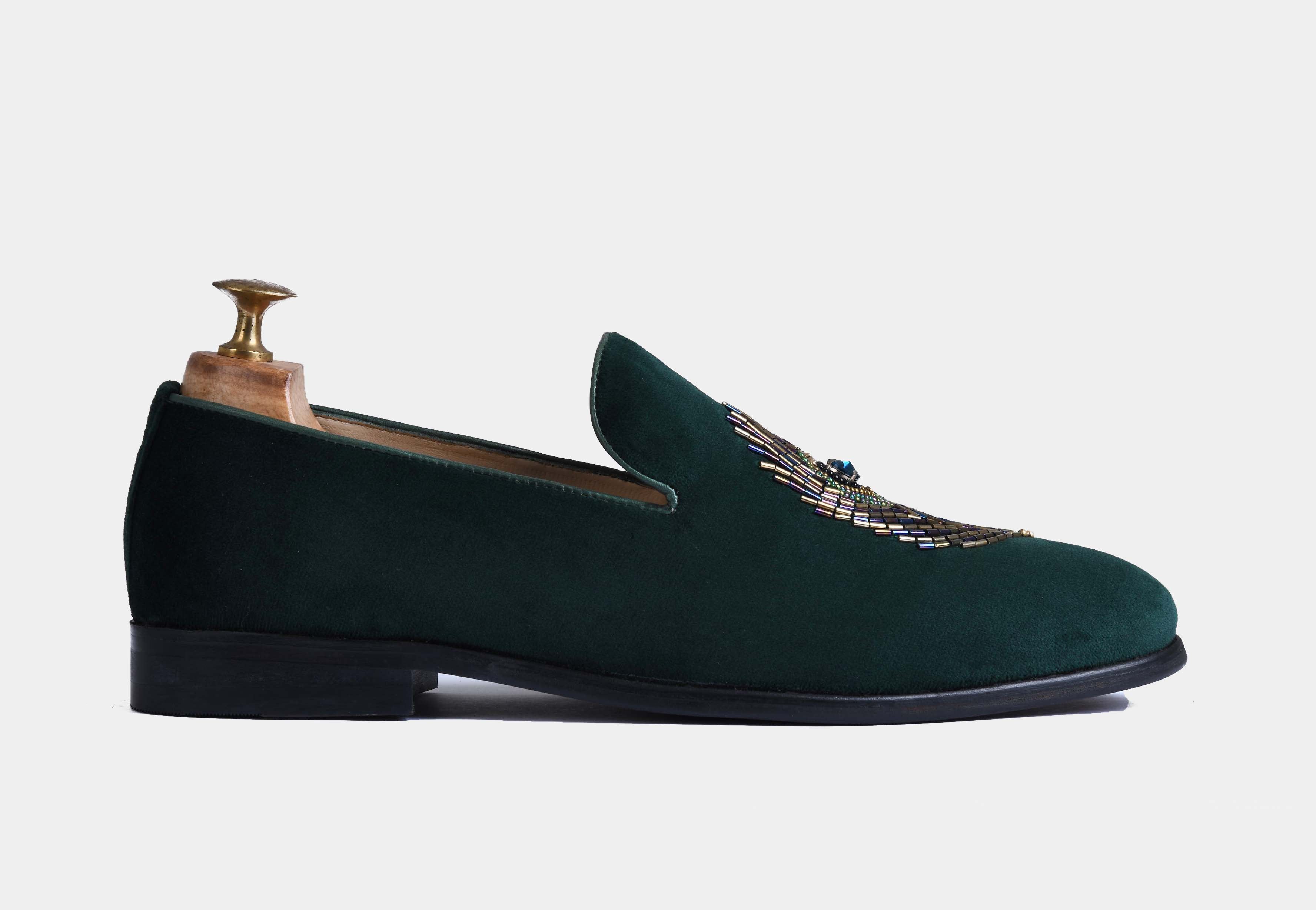 Diego Green Embroidered Slip-ons