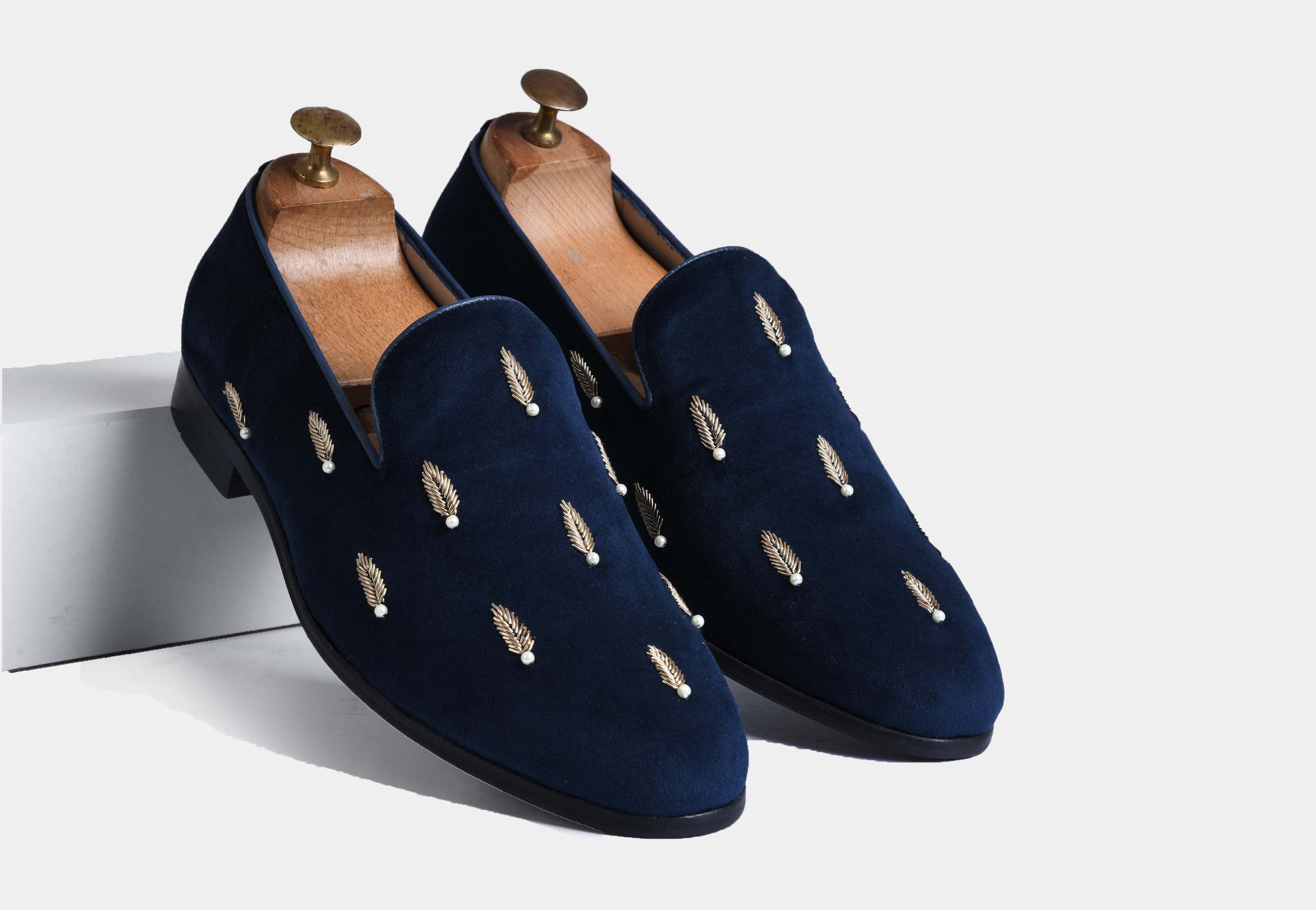 CARLOS BLUE embroidered slip-ons