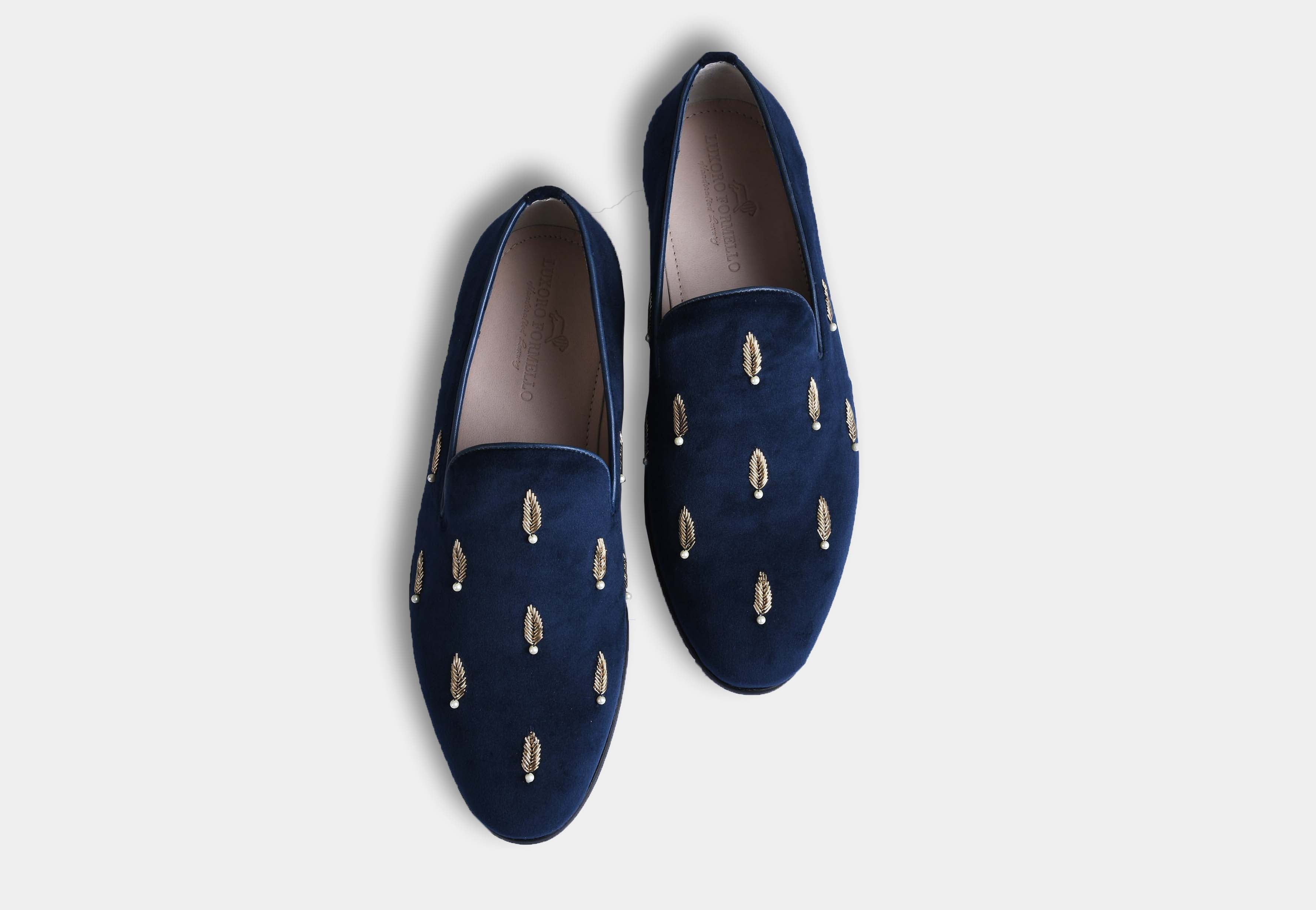 CARLOS BLUE embroidered slip-ons
