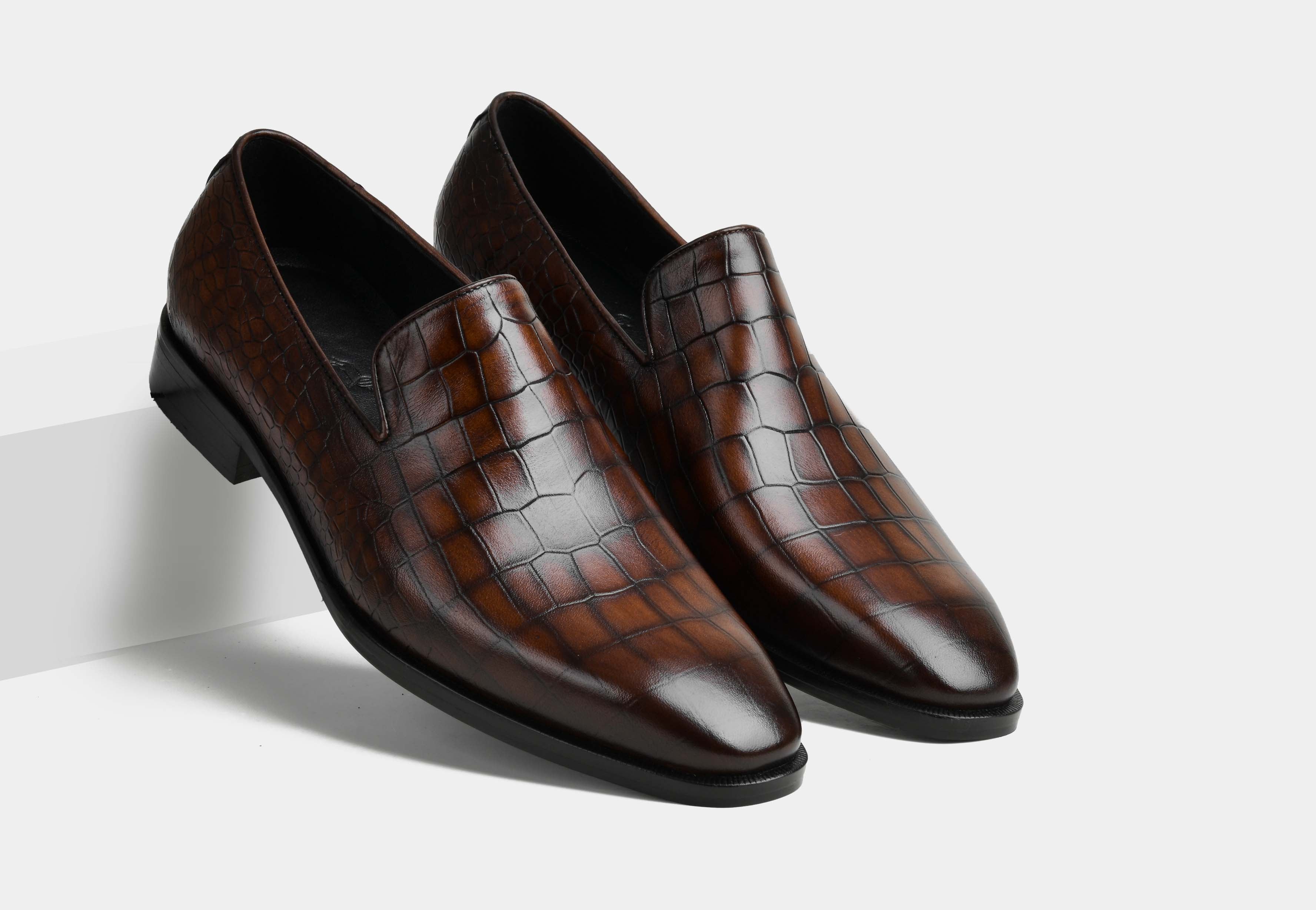 MASSIMO | MEN CROC BROWN LEATHER LOAFERS