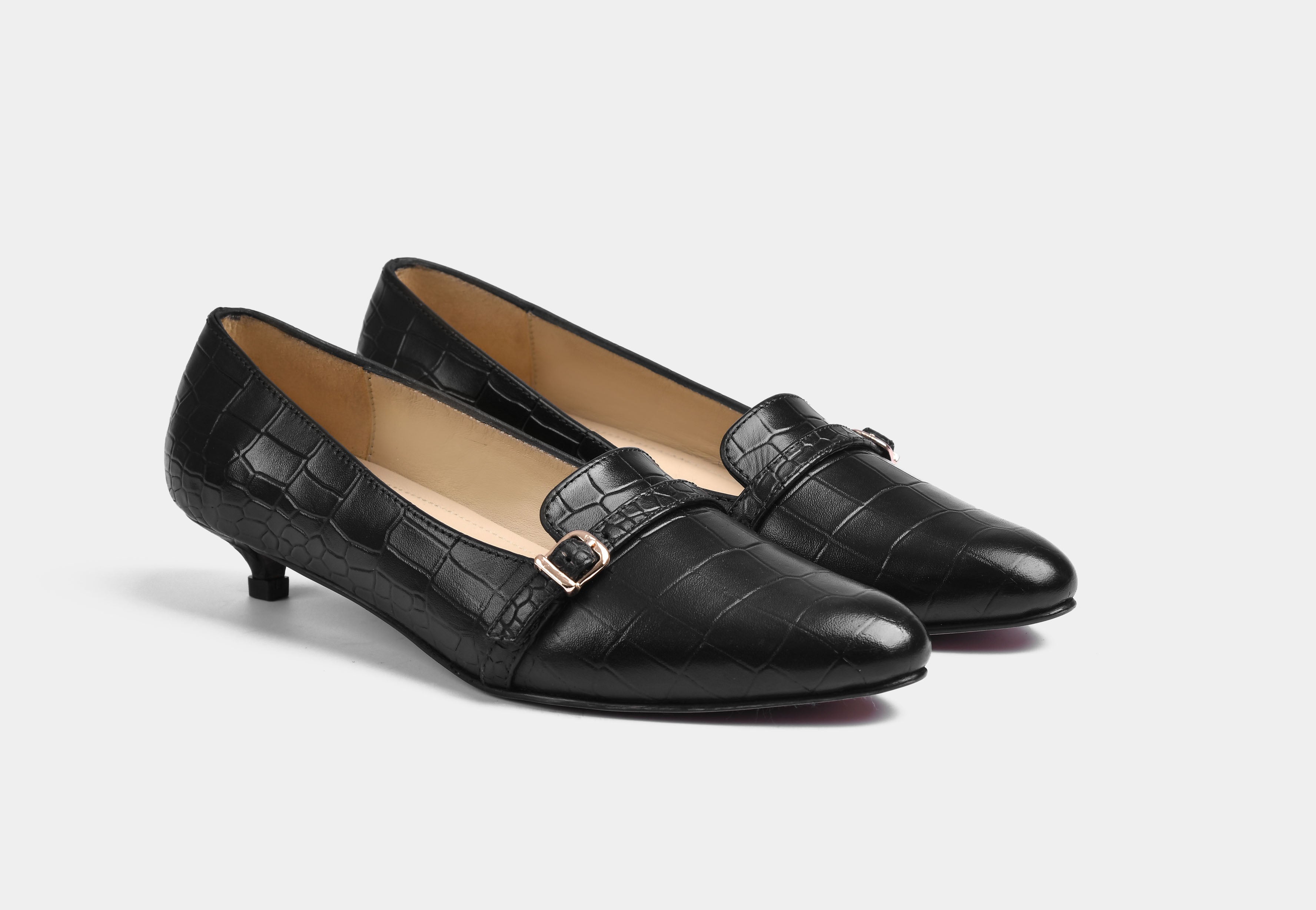 ADELIN WOMEN LEATHER PUMPS IN CROC BLACK