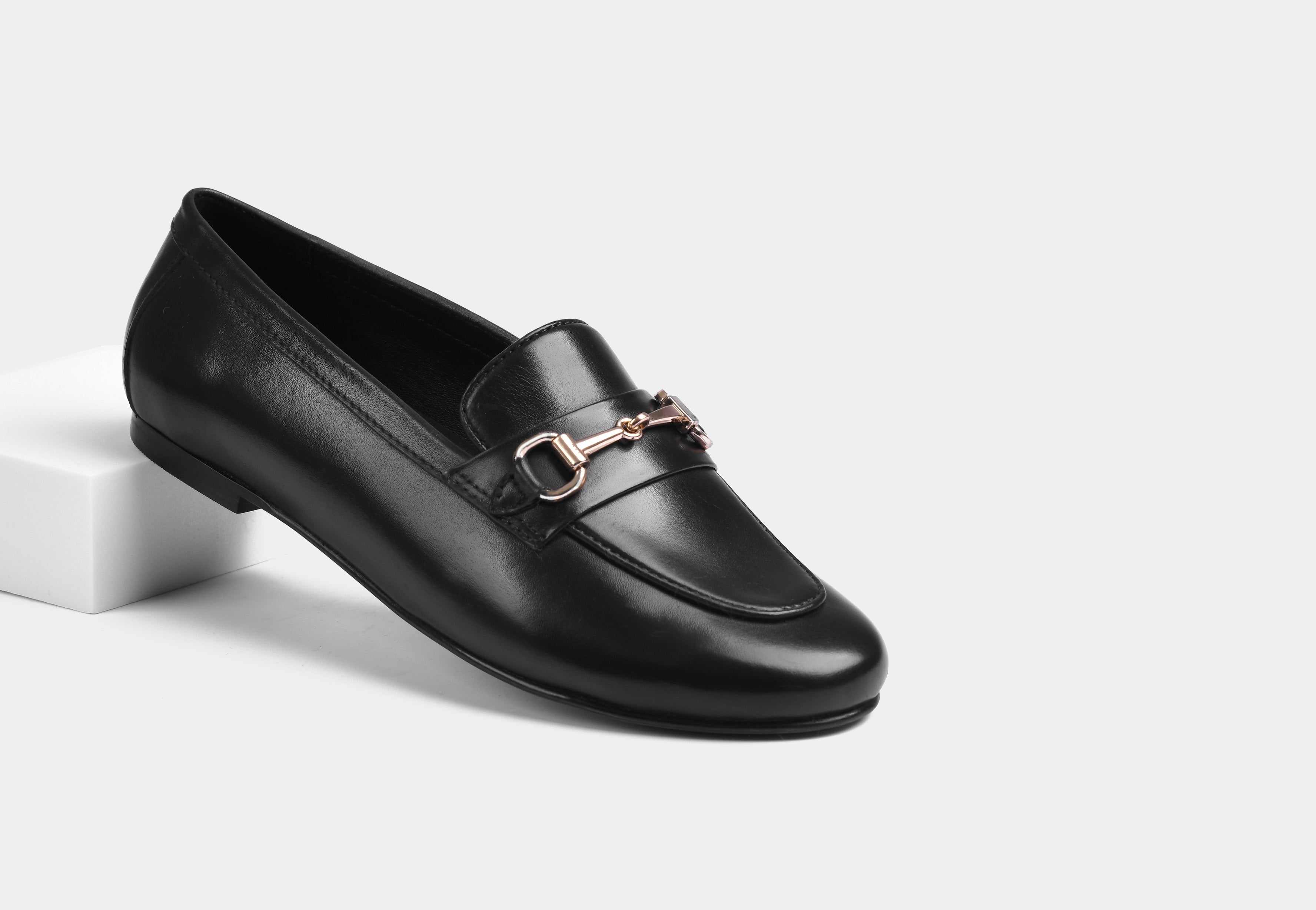 Lucio Black Leather Women Loafers