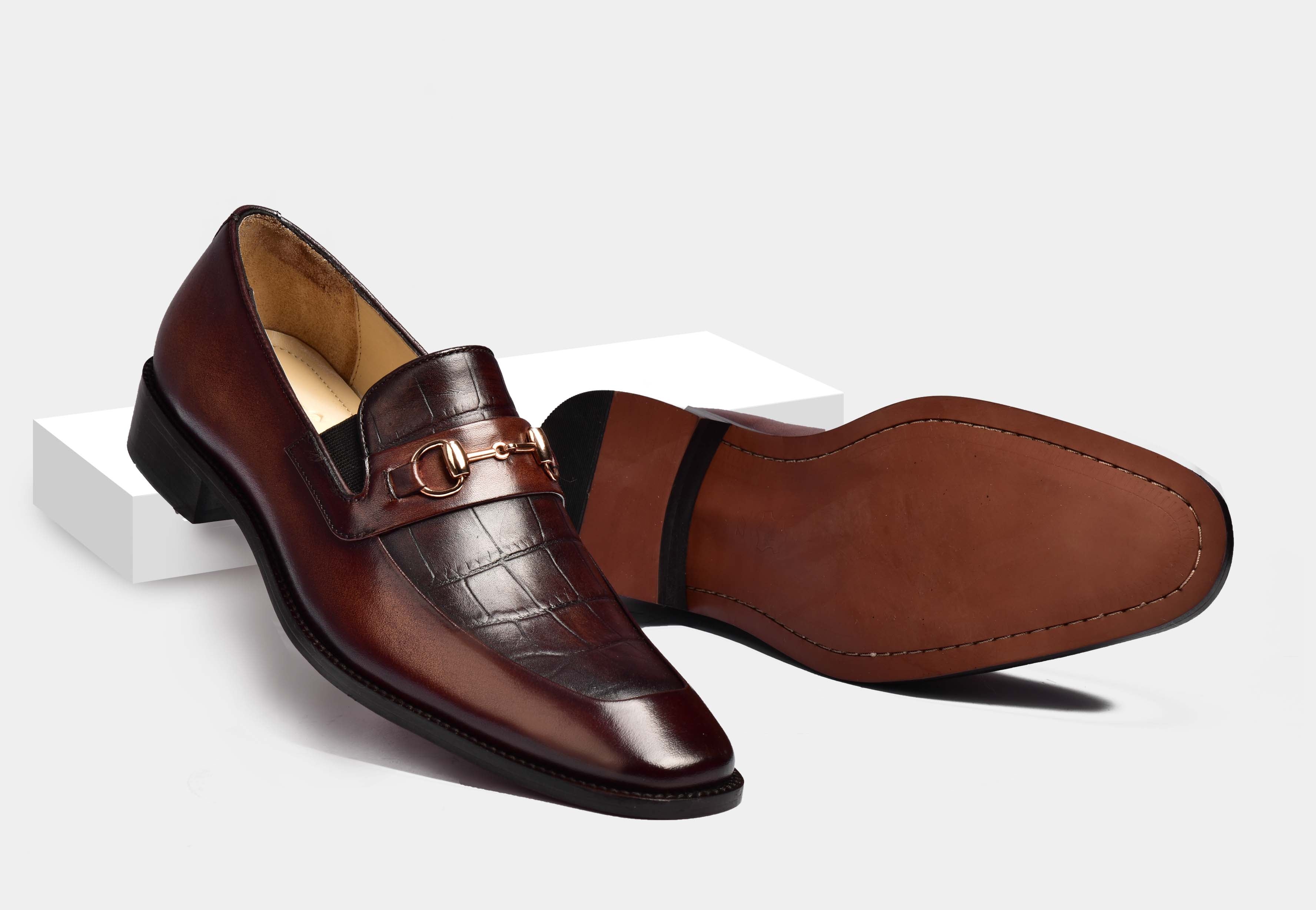 Sean | MEN BROWN CROCO HORSEBIT LOAFERS
