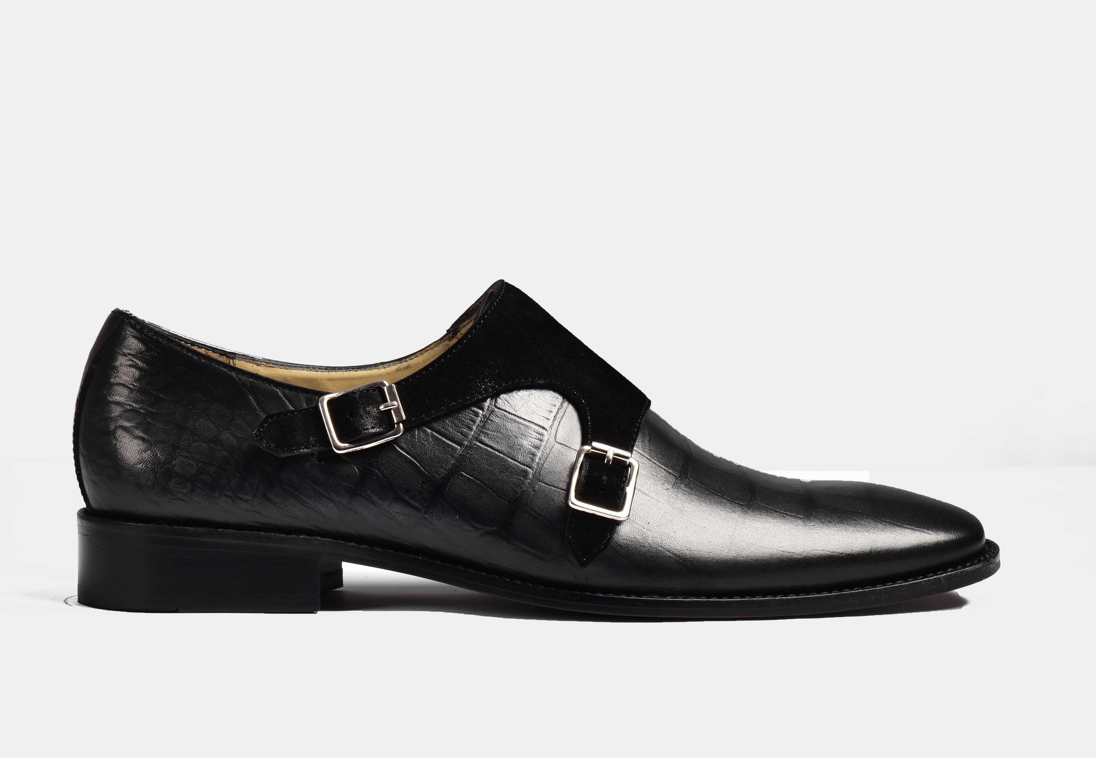 Nathan | MEN BLACK CROCO DOUBLE MONK STRAPS
