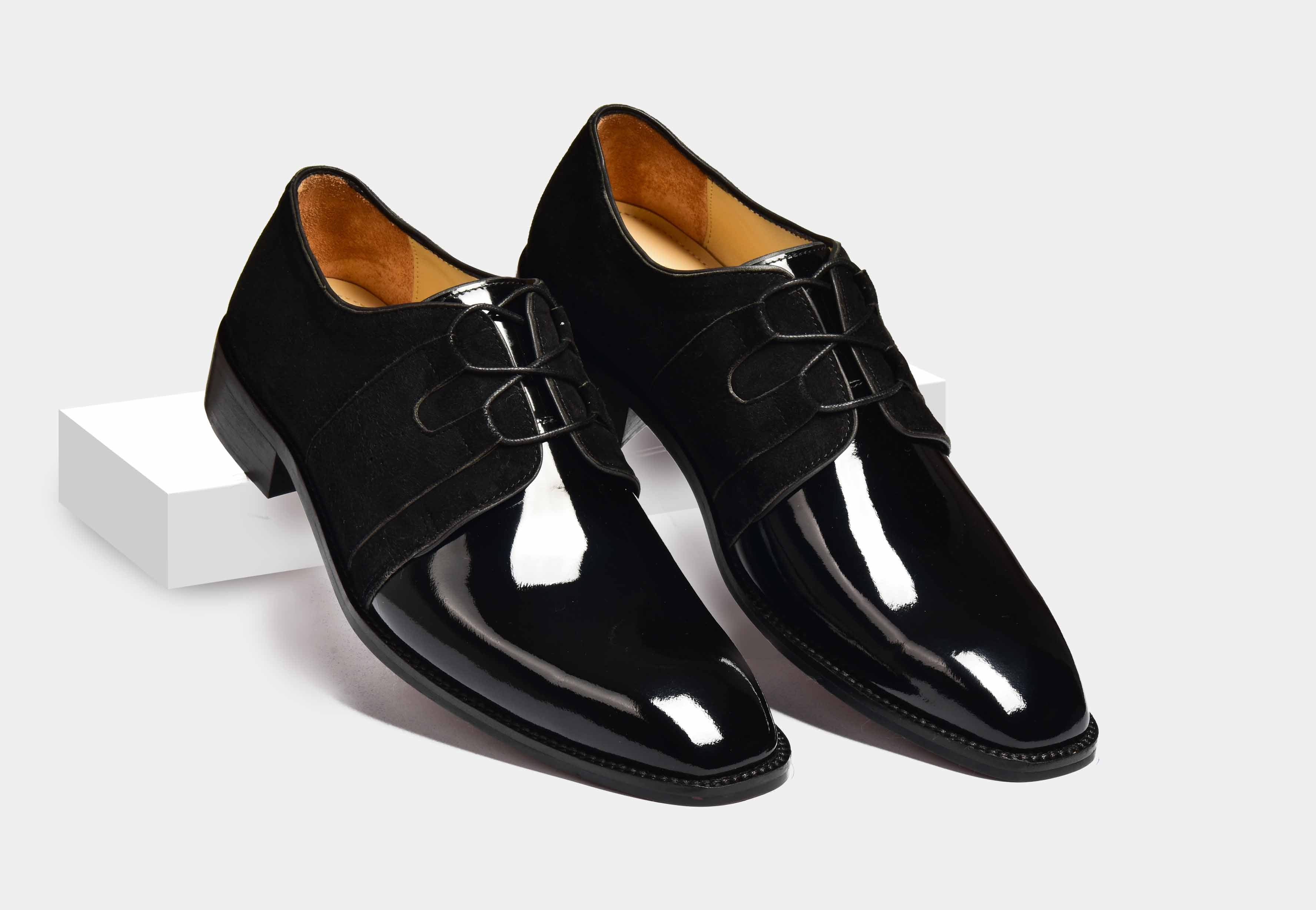 Dan | MEN BLACK PATENT & SUEDE TUXEDO SHOES