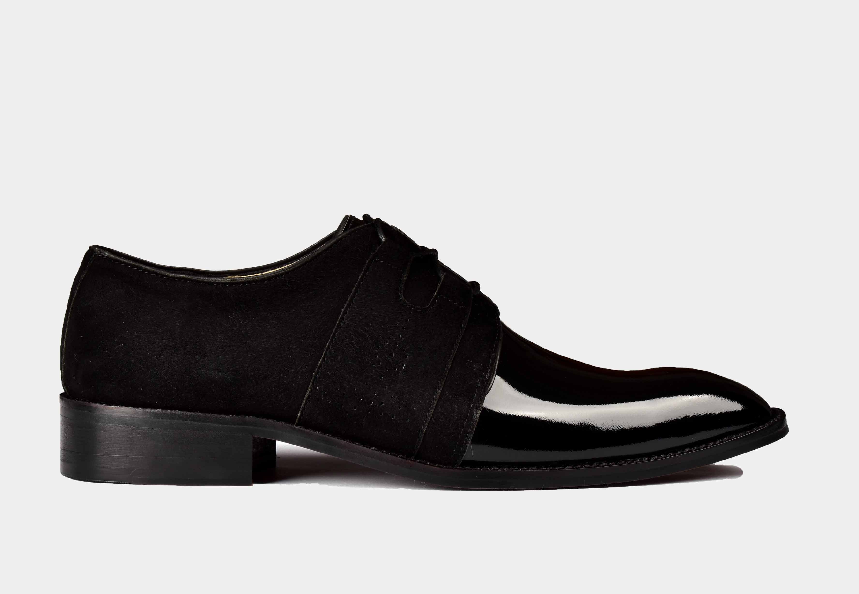Dan | MEN BLACK PATENT & SUEDE TUXEDO SHOES