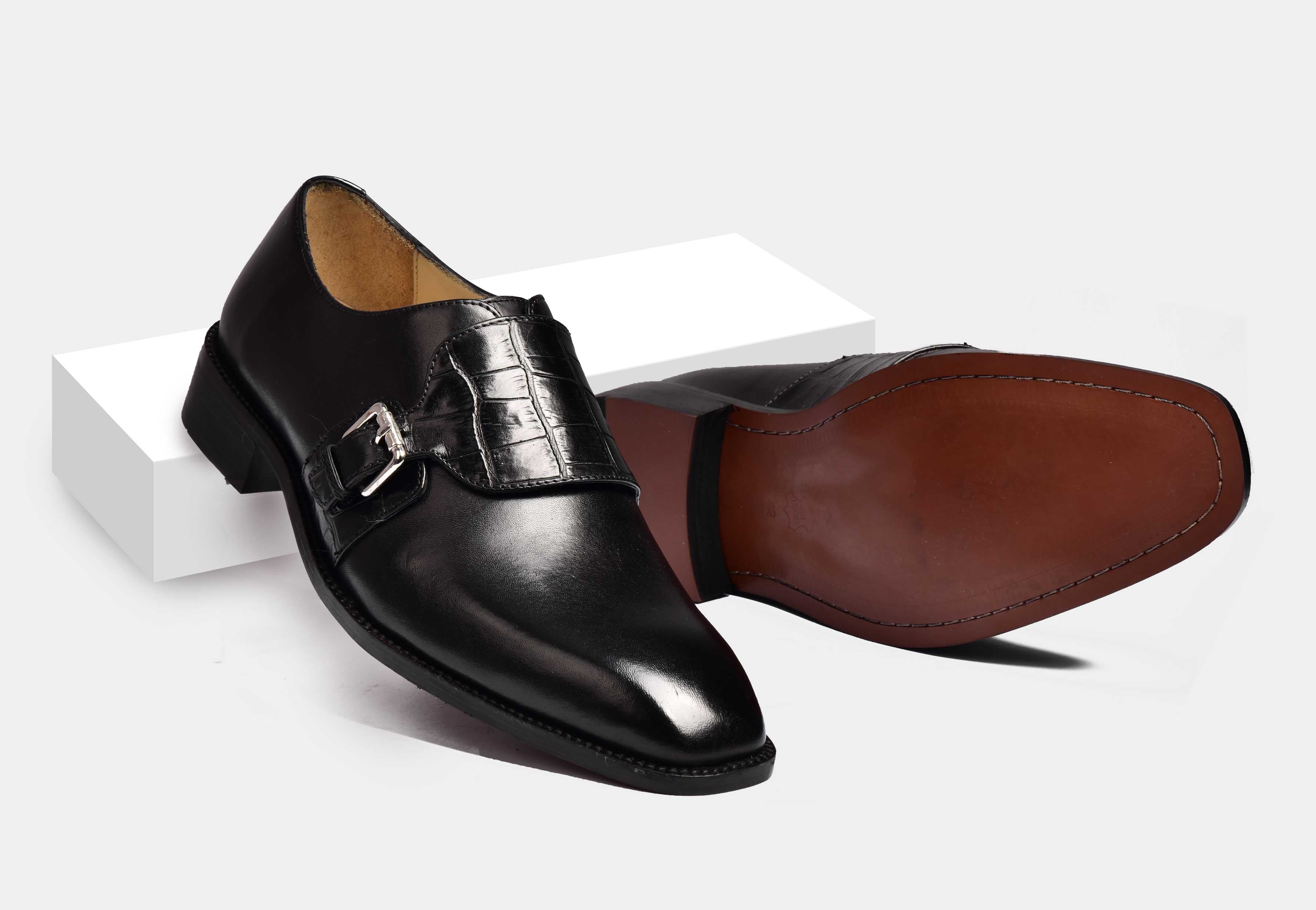 Mark | MEN BLACK CROCO STRAP MONK SHOES