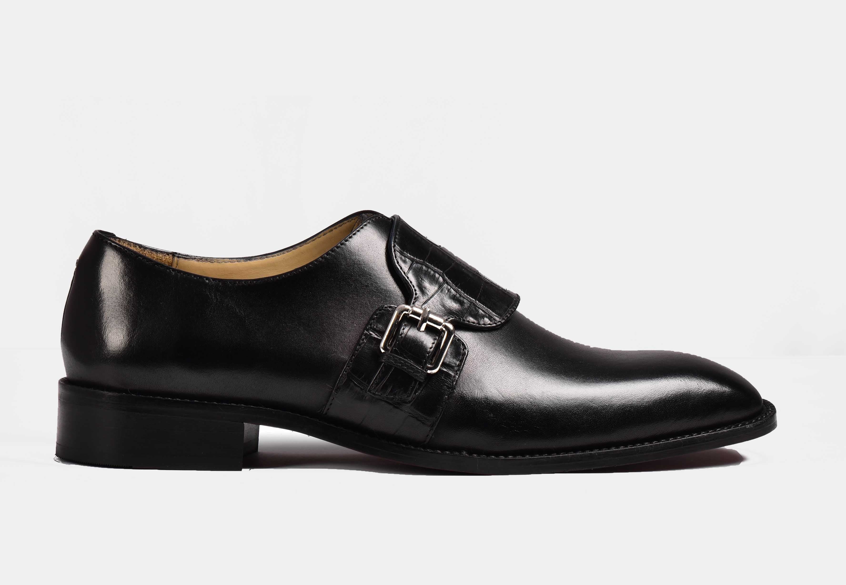 Mark | MEN BLACK CROCO STRAP MONK SHOES