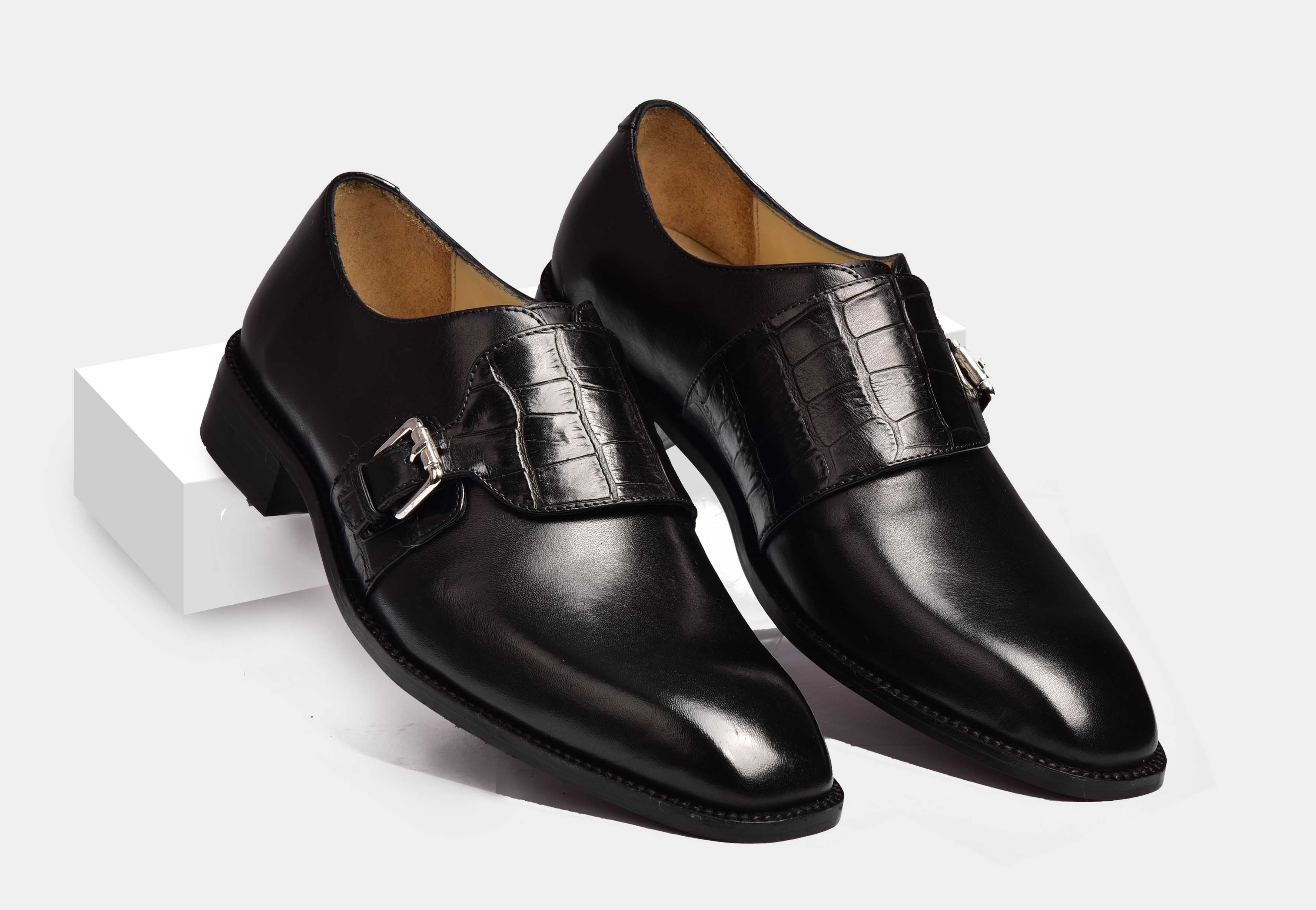 Mark | MEN BLACK CROCO STRAP MONK SHOES