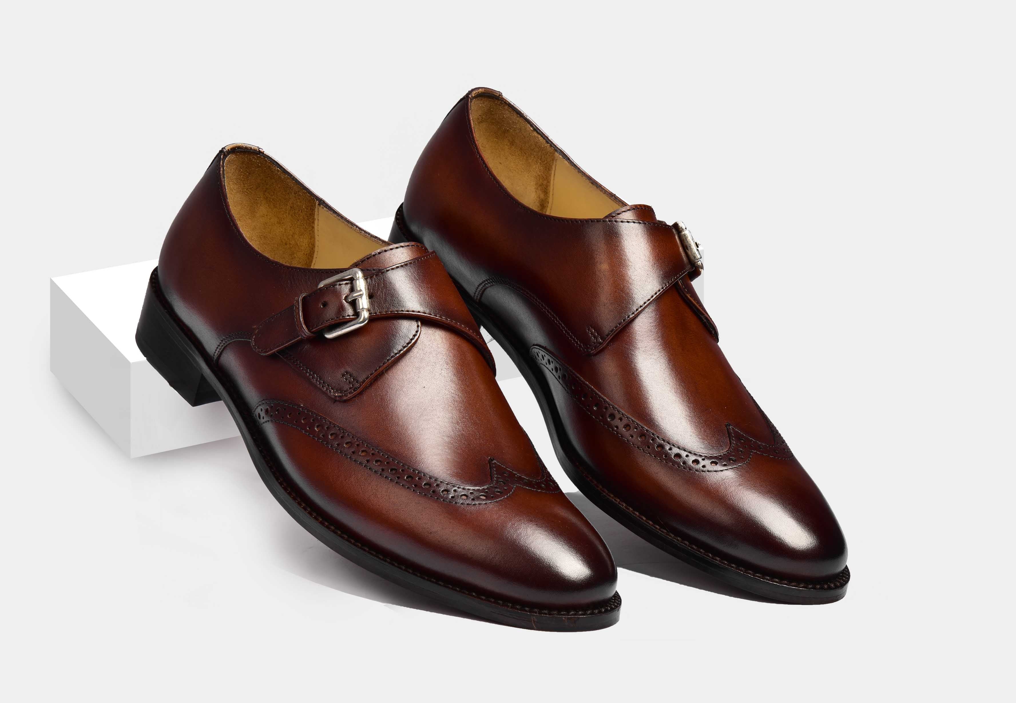 Steward | MEN BROWN WINGTIP BROGUE MONK STRAPS