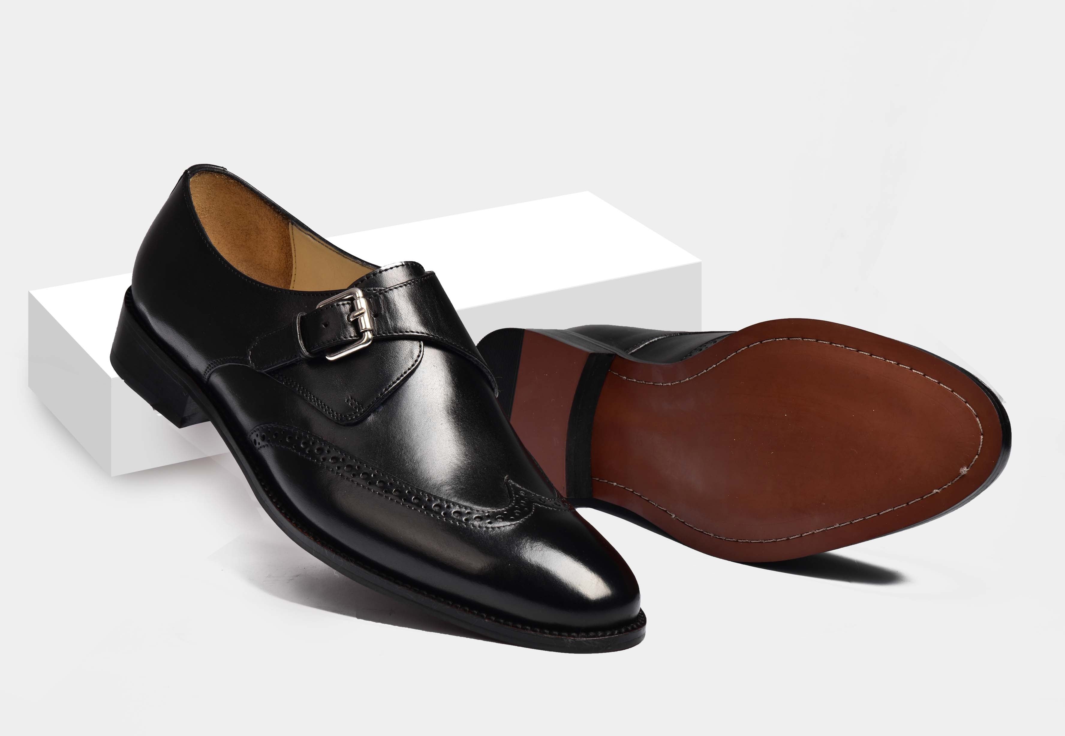 Evan | MEN BLACK WINGTIP BROGUE MONK STRAPS