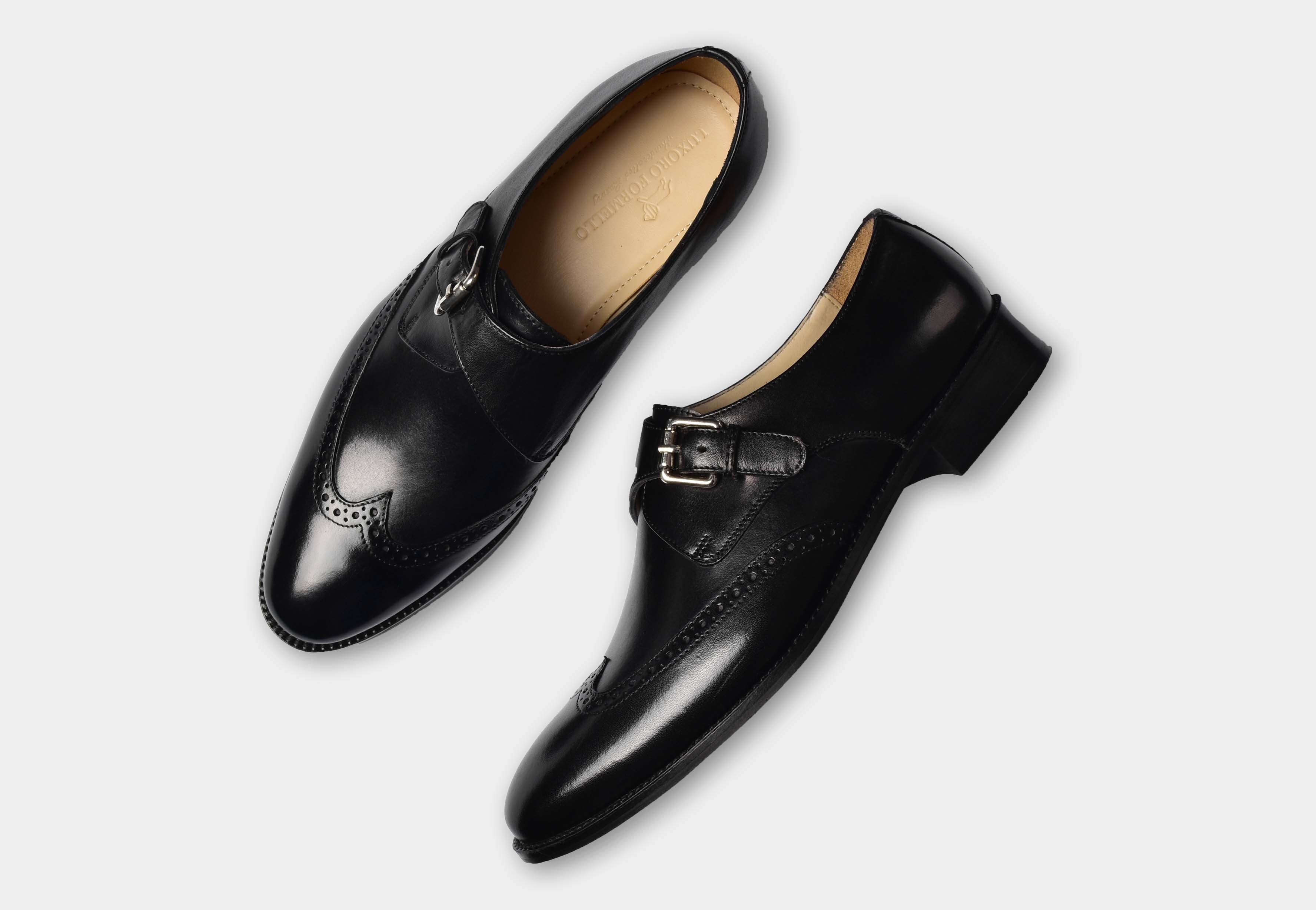 Evan | MEN BLACK WINGTIP BROGUE MONK STRAPS