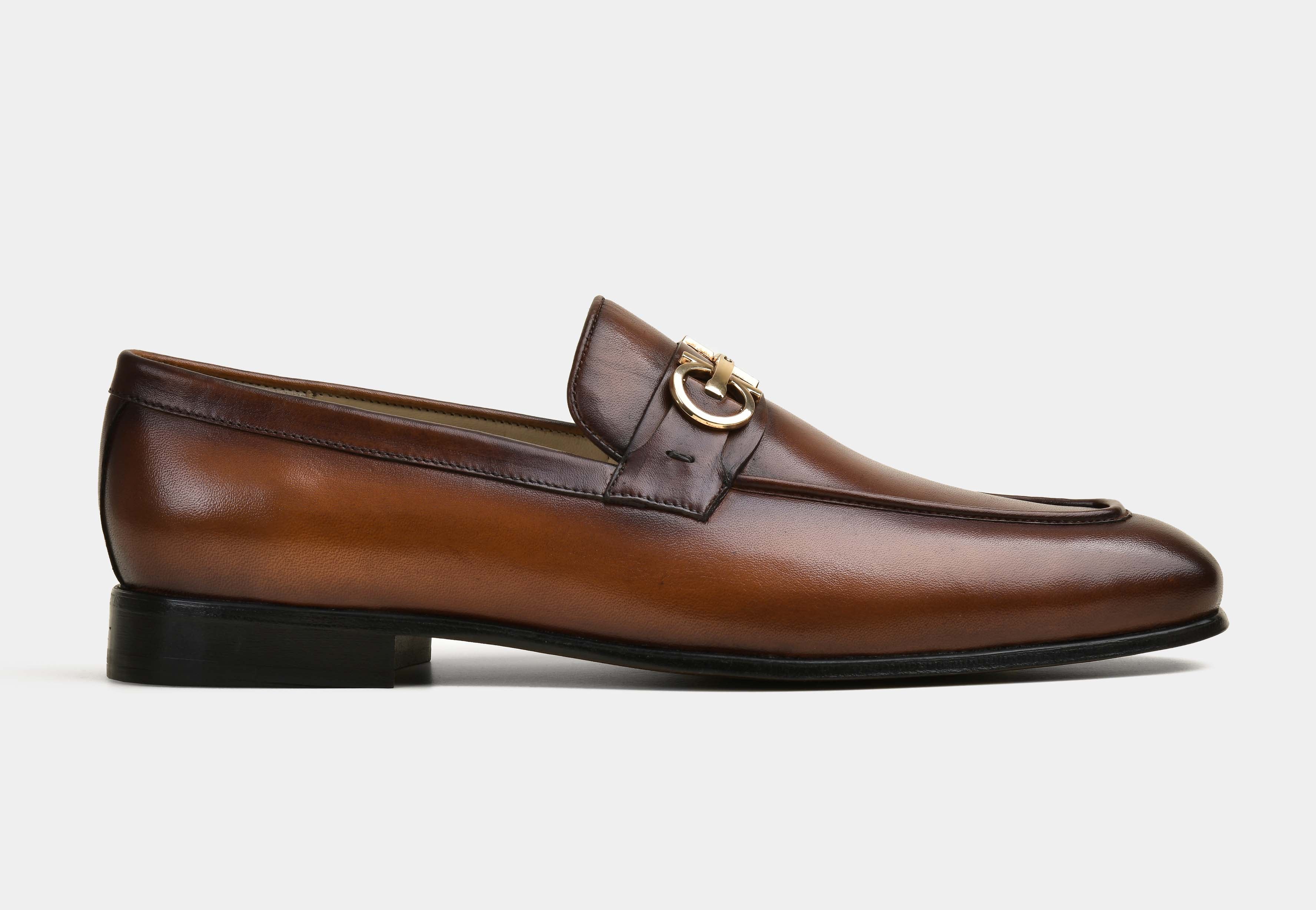MARCHELLI | MEN TAN HAND-BURNISHED BUCKLE LOAFERS