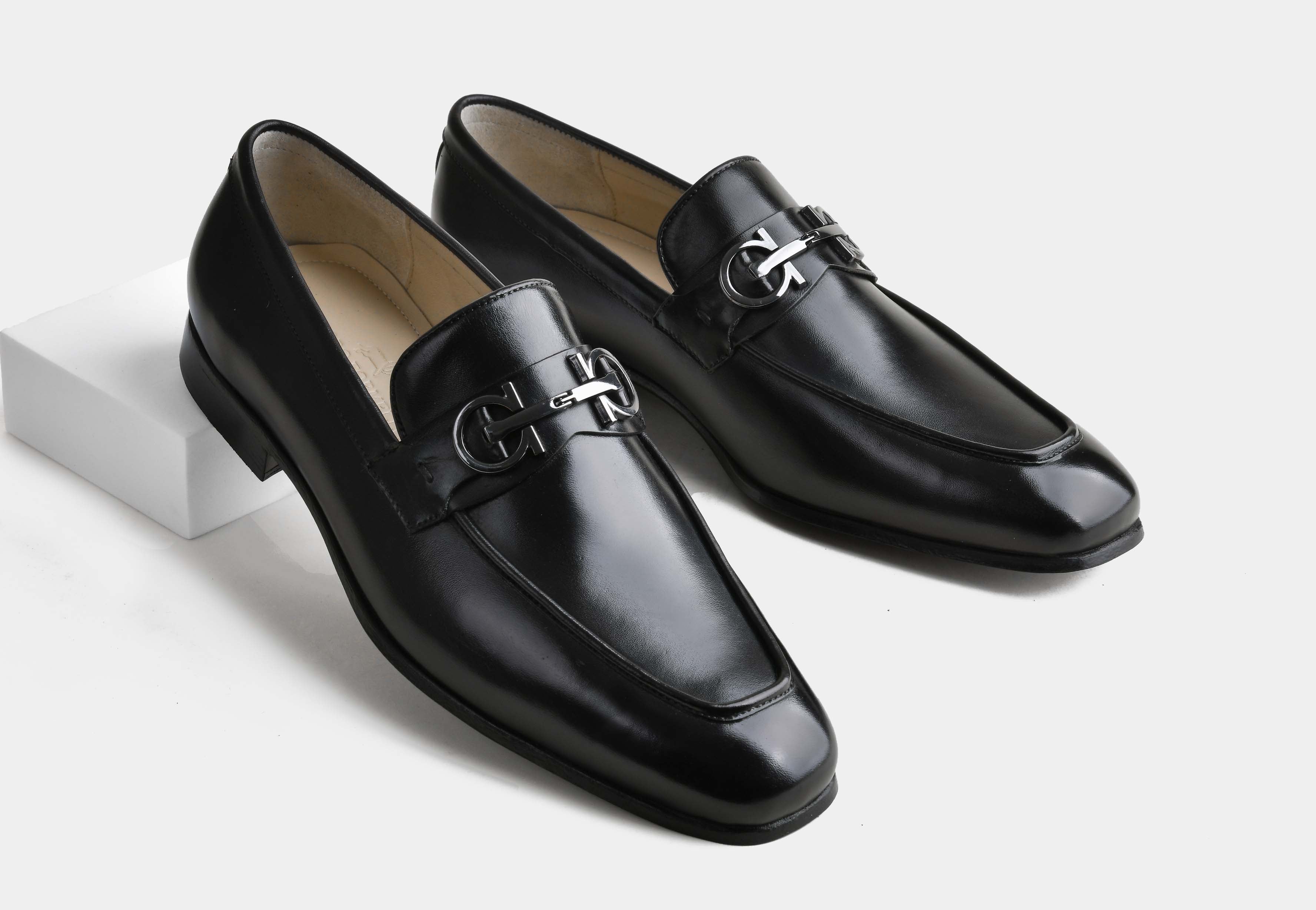 MARCHELLI | MEN BLACK CLASSIC BUCKLE LOAFERS